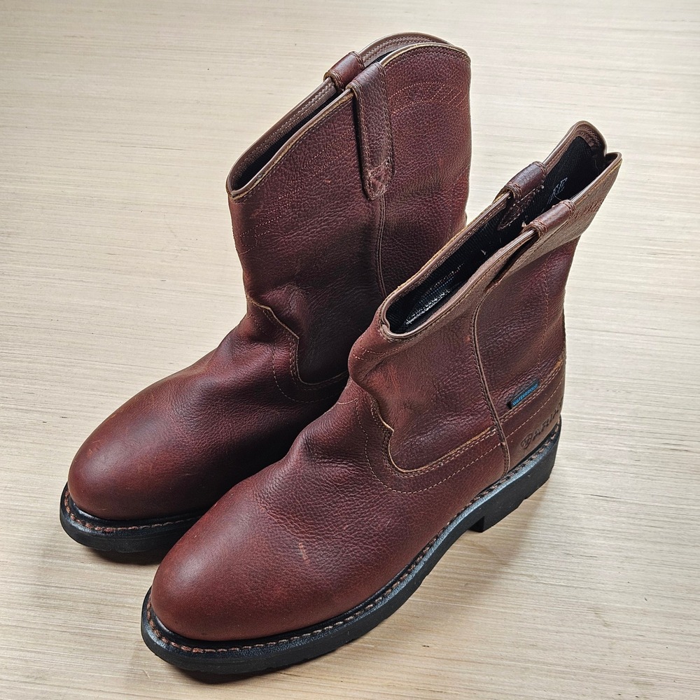 Ariat Sierra Waterproof Work Boots Mens 10.5EE Brown Leather Pull On EH 10002385